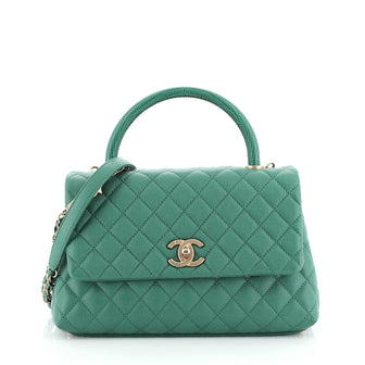Chanel Coco Top Handle Bag Quilted Caviar with Lizard Embossed Leather Small