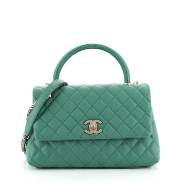 Chanel Coco Top Handle Bag Quilted Caviar with Lizard Embossed Leather Small