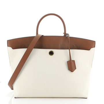 Burberry Society Top Handle Bag Canvas with Leather Large
