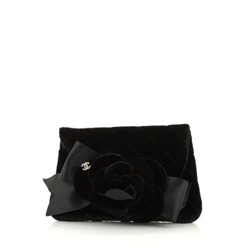 Chanel Vintage Camellia Chain Flap Evening Bag Quilted Velvet Mini