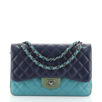 Chanel Tricolor Classic Double Flap Bag Quilted Lambskin Jumbo