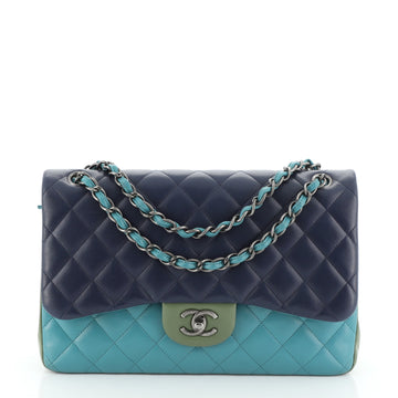 Chanel Tricolor Classic Double Flap Bag Quilted Lambskin Jumbo