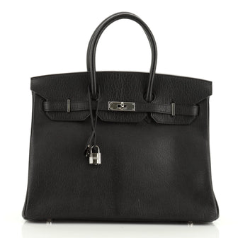 Hermes Birkin Handbag Black Chevre de Coromandel with Palladium Hardware 35