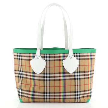 Burberry Reversible Giant Tote Vintage Rainbow Check Canvas Medium