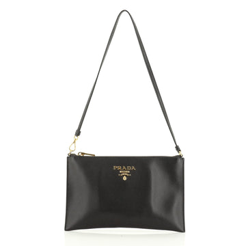 Prada Zip Flat Shoulder Bag Saffiano Leather Small