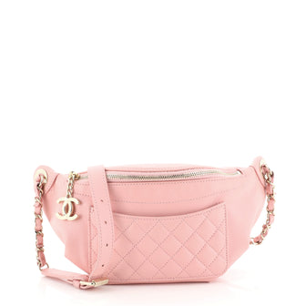 Chanel Front Pocket Waist Bag Quilted Crumpled Calfskin 