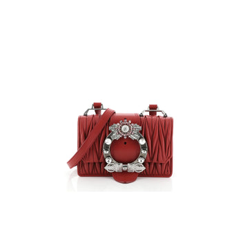 Miu Miu Madras Crystal Buckle Shoulder Bag Matelasse Leather Small
