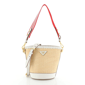 Prada Bucket Bag Woven Raffia with Leather Small