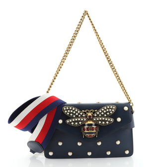 Gucci Broadway Pearly Bee Shoulder Bag Embellished Leather Mini