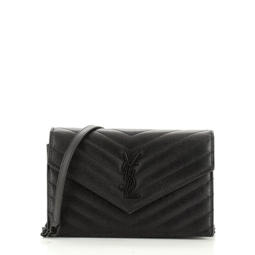 Saint Laurent Classic Monogram Wallet on Chain Matelasse Chevron Leather Small