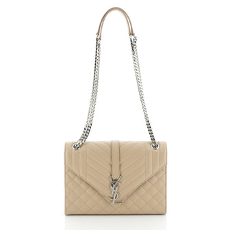 Saint Laurent Classic Monogram Envelope Satchel Quilted Leather Medium