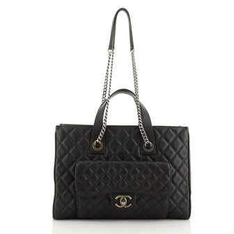 Chanel Casual Pocket Shopping Tote Quilted Goatskin Large