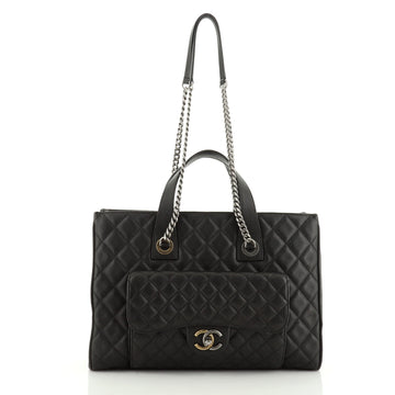 Chanel Casual Pocket Shopping Tote Quilted Goatskin Large