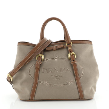 Prada Logo Convertible Tote Canvas with Leather Medium