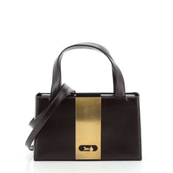 Celine Vintage Carriage Crossbody Tote Leather with Metal Detail 