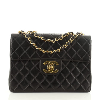 Chanel Vintage Classic Single Flap Bag Quilted Lambskin Jumbo