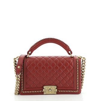 Chanel Chain Handle Boy Flap Bag Quilted Calfskin Old Medium