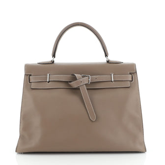Hermes Kelly Flat Handbag Grey Swift with Palladium Hardware 35