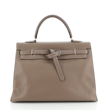 Hermes Kelly Flat Handbag Grey Swift with Palladium Hardware 35