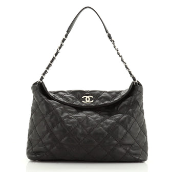 Chanel Stitch It Fold Over Shoulder Bag Quilted Lambskin Large