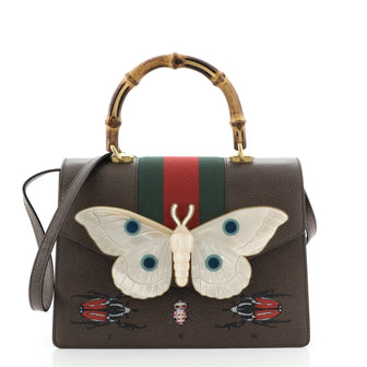 Gucci Web Falena Moth Top Handle Bag Printed Leather Medium