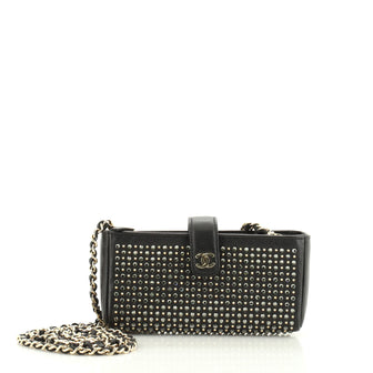 Chanel Chain Phone Holder Crossbody Bag Swarovski Embellished Leather Mini