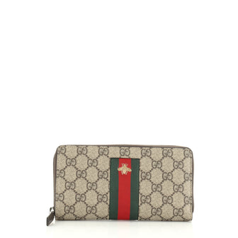 Gucci Bee Web Zip Around Wallet GG Coated Canvas 