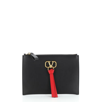 Valentino V-Ring Zip Pouch Leather Small