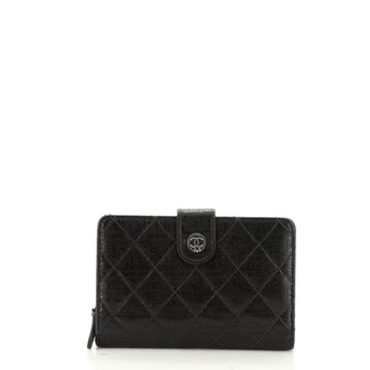 Chanel French Wallet Quilted Glazed Crackled Leather 