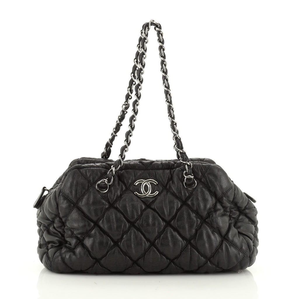 BOSTON bowling bag in quilted lambskin with black pipin…