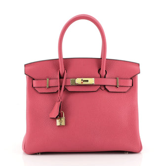 Hermes Birkin Handbag Pink Clemence with Gold Hardware 30