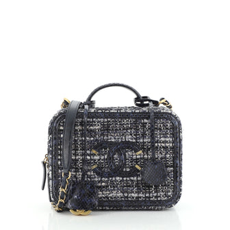 Chanel Filigree Vanity Case Quilted Tweed with Python Medium