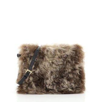Prada Frame Shoulder Bag Fur with Saffiano Leather Small