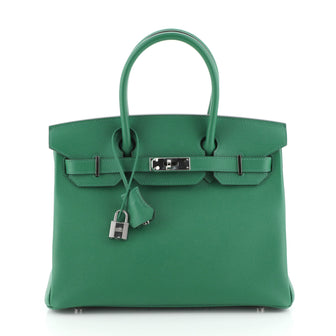 Hermes Birkin Handbag Green Epsom with Palladium Hardware 30