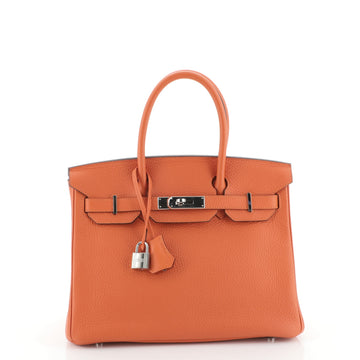 Hermes Birkin Handbag Orange Clemence with Palladium Hardware 30