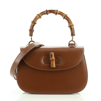 Gucci Vintage Bamboo Convertible Top Handle Bag Leather Medium