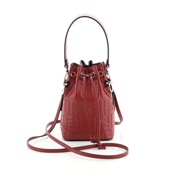 Fendi Mon Tresor Bucket Bag Zucca Embossed Leather Mini