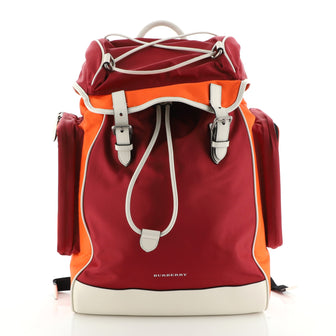 Burberry Double Pocket Drawstring Backpack Nylon with Leather Medium