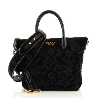 Prada Corsaire Convertible Zip Tote Embroidered Quilted Velvet Small