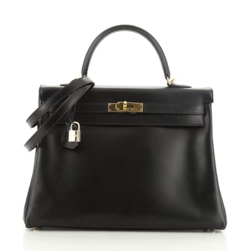 Hermes Kelly Handbag Black Box Calf with Gold Hardware 35