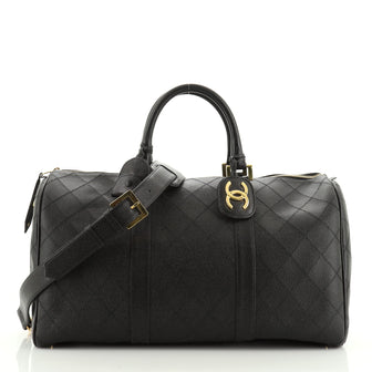 Chanel Vintage Diamond Stitch Boston Bag Quilted Caviar Medium