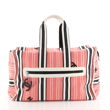 Chanel Vintage Pocket Tote Striped Canvas Large