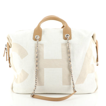 Chanel Deauville Logo Bowling Bag Canvas Large