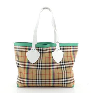 Burberry Reversible Giant Tote Vintage Rainbow Check Canvas Medium