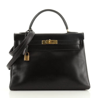 Hermes Kelly Handbag Black Box Calf with Gold Hardware 32