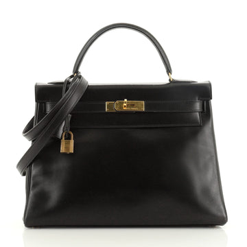 Hermes Kelly Handbag Black Box Calf with Gold Hardware 32