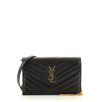 Saint Laurent Classic Monogram Wallet on Chain Matelasse Chevron Leather Small