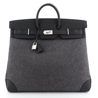 Hermes HAC Birkin Bag Todoo Wool and Black Togo with Palladium Hardware 50