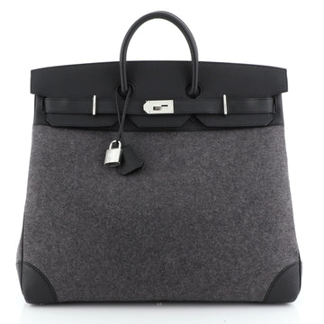 Hermes HAC Birkin Bag Todoo Wool and Black Togo with Palladium Hardware 50