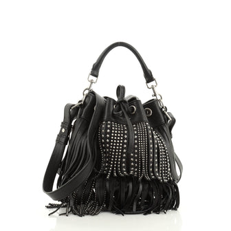 Saint Laurent Fringe Emmanuelle Bucket Bag Studded Leather Small